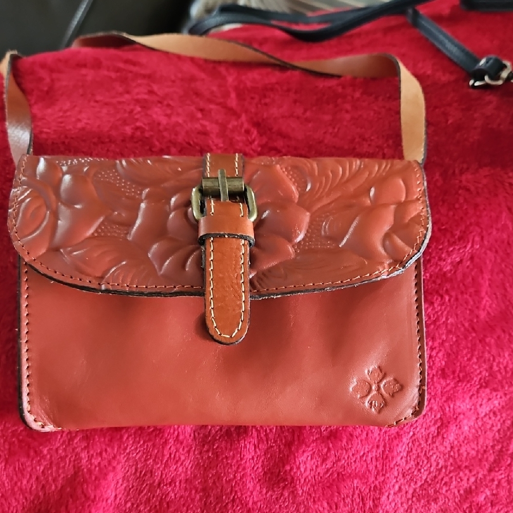 Embossed Leather Crossbody Bag - Dark Red